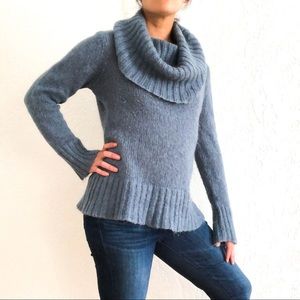 H&M Cowl Neck Fuzzy Blue Gray Rib Trim Sweater M